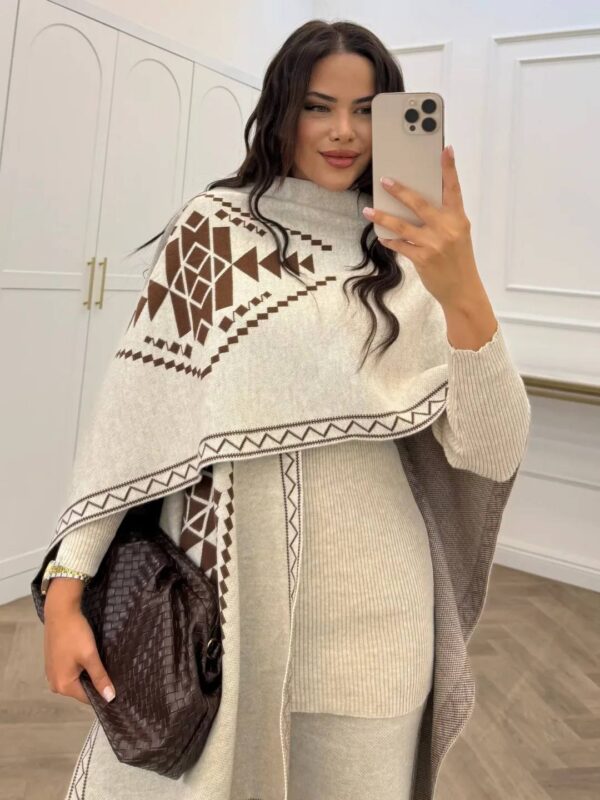 Women’s 3 Piece Knit Set, Elegant Trousers and Bodysuit Outfit with Matching Shawl, Modest Chic Two-Piece Look, One Size